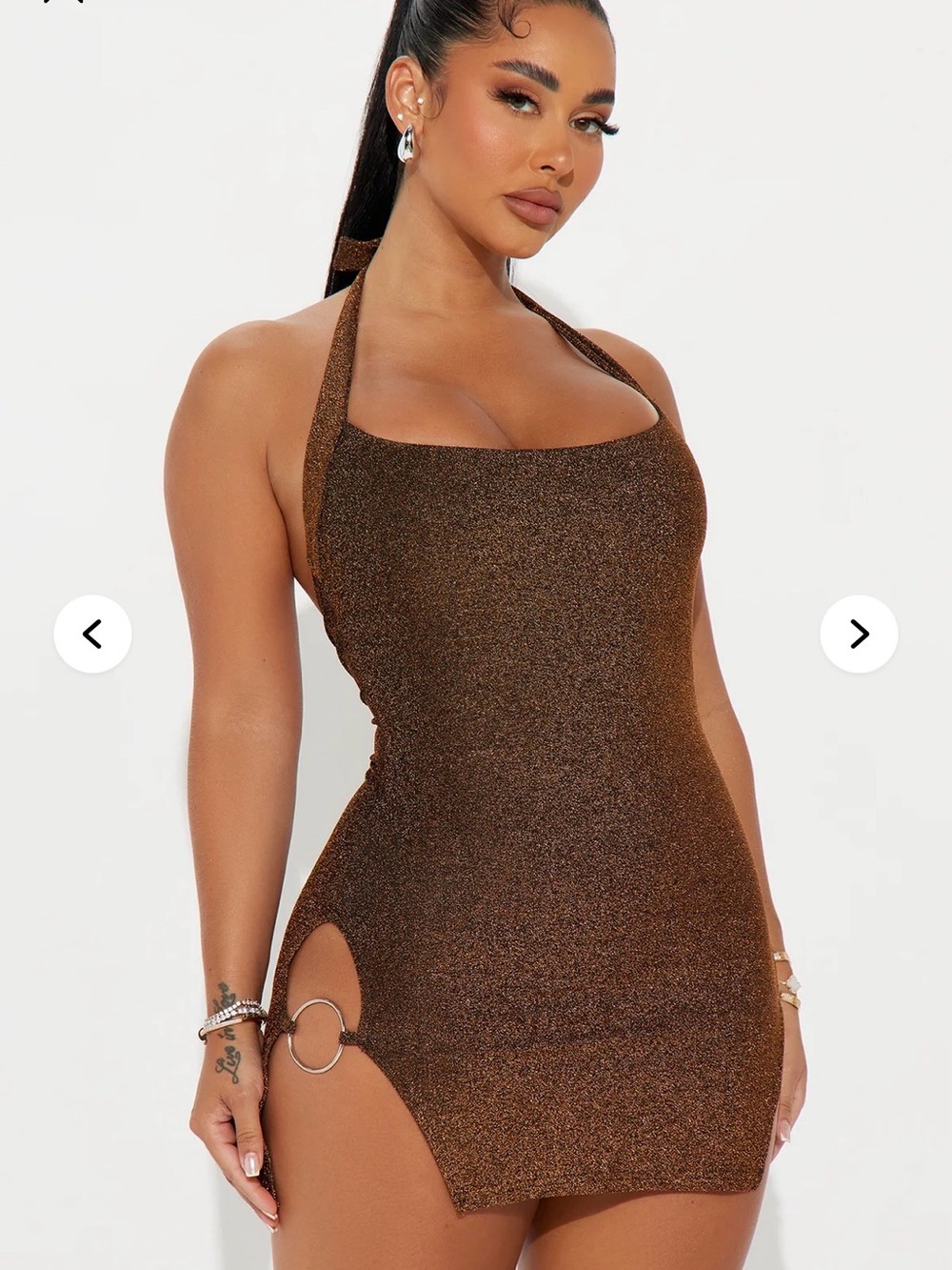 Fashion Nova Brown Metallic Halter Mini Dress